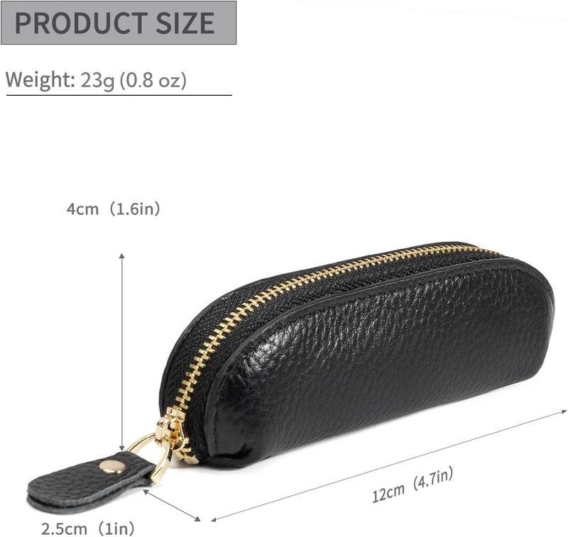 LARENNT Full Grain Leather Coin Pouch - Travel Small Coin Purse with Zipper - Mini Key Pouch Change Purse for Women and Men (Black) - Image 4